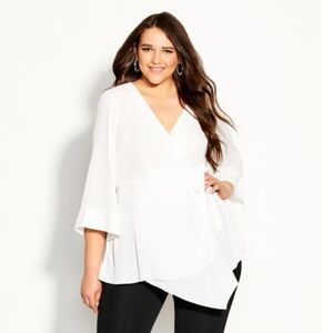 City Chic Sheer Shibara Vibes Ivory Wrap Tunic